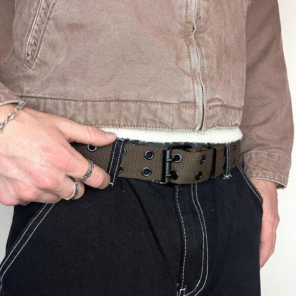 2000s round studded fur tactical brown grunge belt - Picture 6 of 7